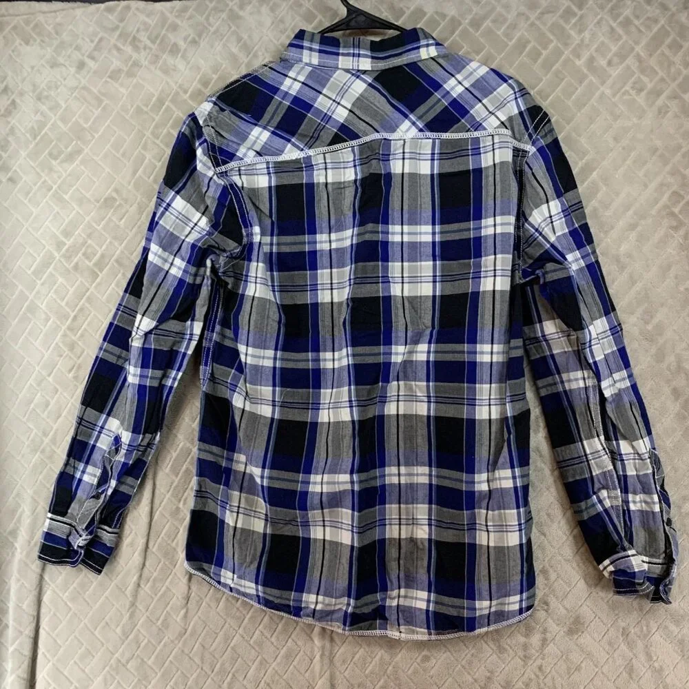 Route 66 Mens Medium Button Up Shirt Blue Plaid Pearl Snap Long Sleeve Western - Picture 11 of 15